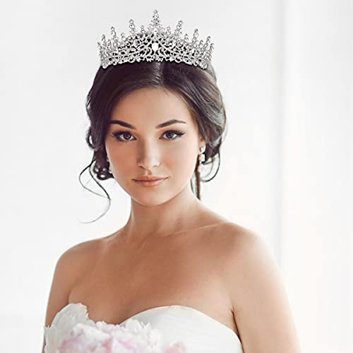 TOBATOBA Silver Wedding Crystal Tiaras and Crowns for Women Bride Royal Queen Headband Princess Quinceanera Headpieces f