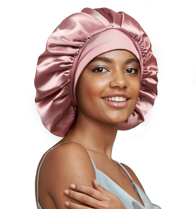 22 Momme 100 Real Mulberry Silk Bonnet for Sleeping Women Large Hair Care Bonnet for Long Curly Hair Double Layer Silk W
