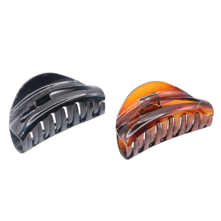 Parcelona French Crescent Cutout Shell Brown and Glossy Black Small 2 34 Celluloid Acetate Made in France Jaw Hair Claw