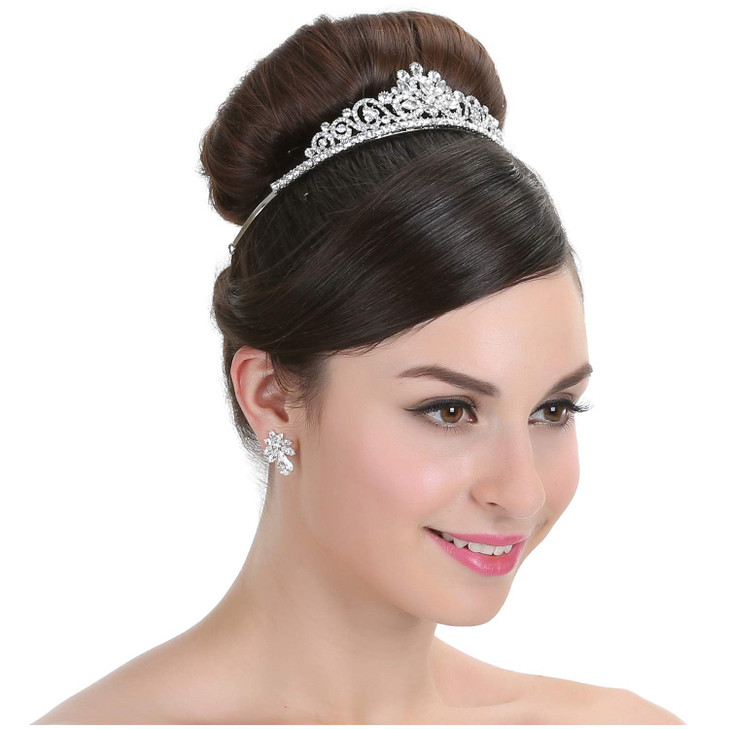 SAMKY Bridal Tiara Crown with Rhinestone Wedding Headpiece Brides Crystal Hair Accessories for Woman