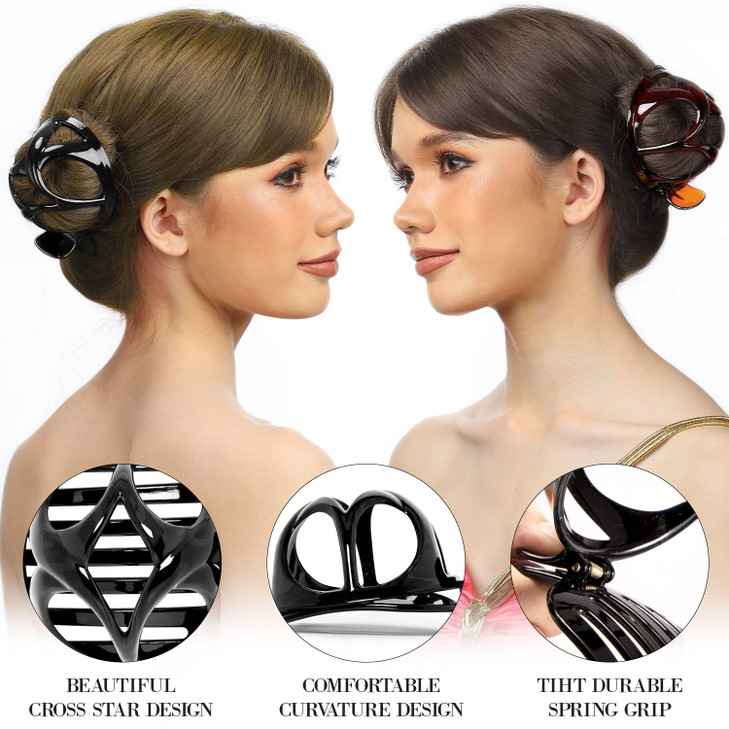 RC ROCHE ORNAMENT 6 Pcs Womens Round Classic Bun Maker Cover Side Slide Plastic No Slip Firm Secure Grip Styling Beauty