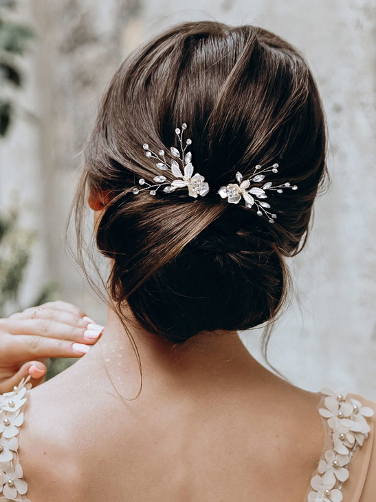 SWEETV 2Pcs Wedding Hair Pins Bridal Rhinestone Wedding Hair Accessories Hair Pieces for Brides BridesmiadSilver