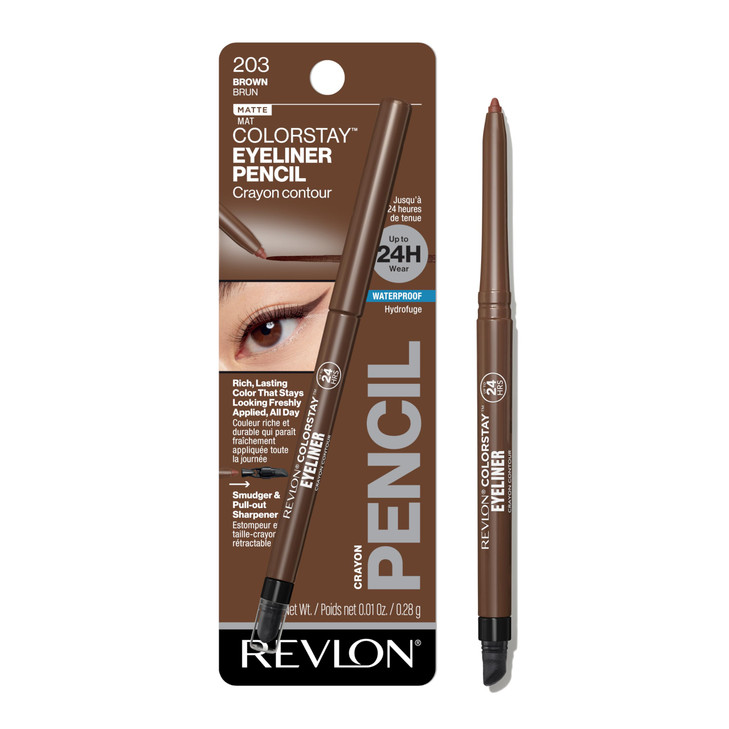 Revlon ColorStay Pencil Waterproof Eyeliner, Smudge-Proof, Eye Makeup with Built-In Sharpener, 203 Brown, 0.01 oz online at globaldelivered
