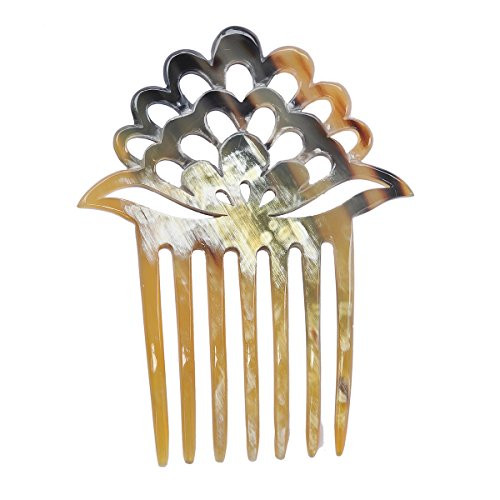 Marycrafts Lotus Flower Buffalo Horn 7Prong Hair Comb Pin Accessory