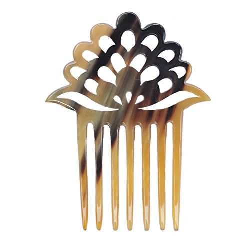 Marycrafts Lotus Flower Buffalo Horn 7Prong Hair Comb Pin Accessory