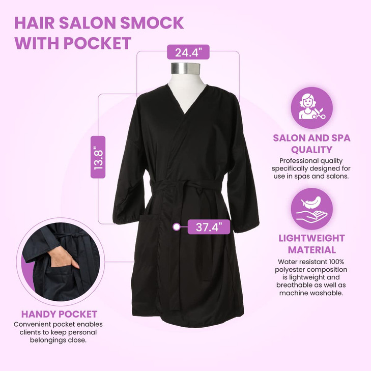 Hair Salon Smock with Pocket Black Client Wrap Gown Cutting Robe Client Gown Salon Salon Client Gown Robes Stylist Gown