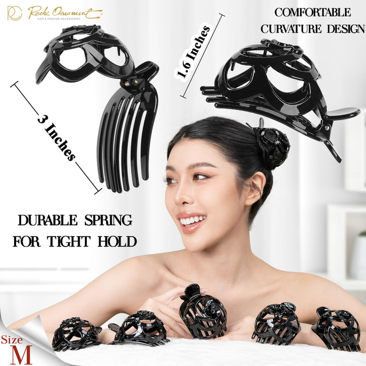 RC ROCHE 6 Pcs Bun Makers for Womens Hair Claw Clip for Updos Bird Nest Ballet Ballerina Piece French Round Holder Net D