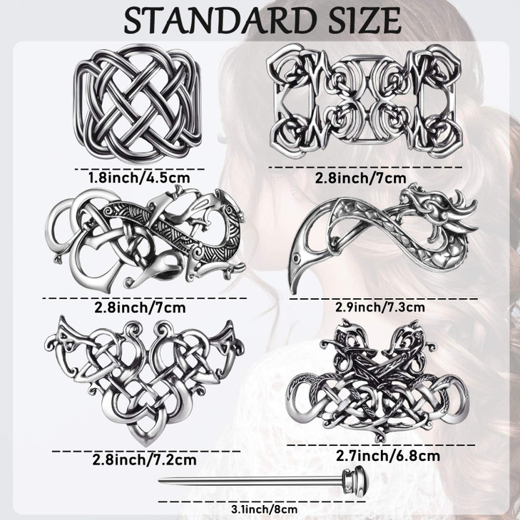 Syhood 6 Pcs Vintage Celtic Hair Accessories Silver Viking Hair Slide Hairpins Celtic Hairs Clips Knot Stick Vintage Met