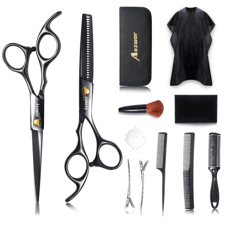 Hair Cutting Scissors Set by Aszwor Hairdressing Shears Kit 12 PCS Professional Haircut Scissors Kit with Hair Cutting S