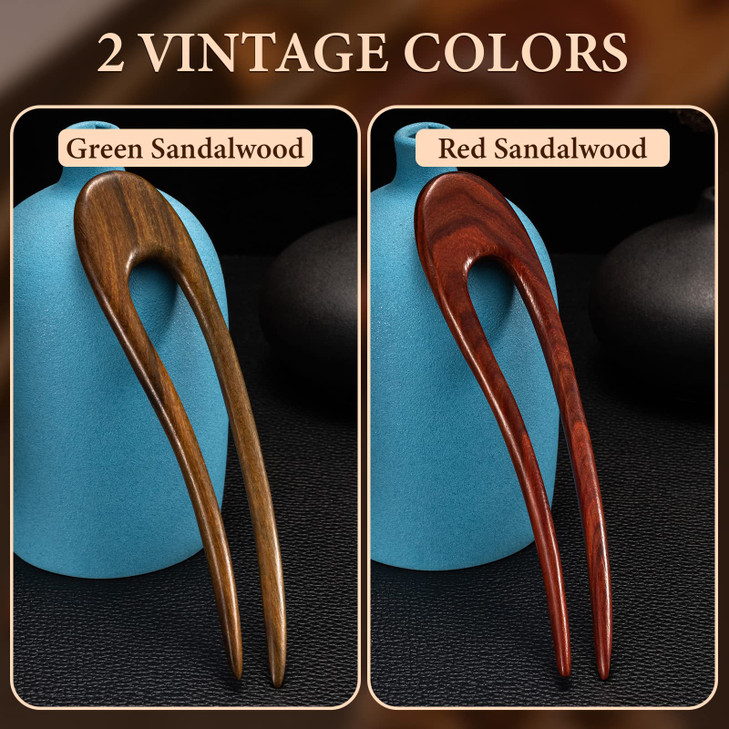 2PCS Wooden Hair Sticks French Twist Hair Pin Handmade Ebony Sandalwood Hair Forks Hair Sticks for Buns Vintage Chinese