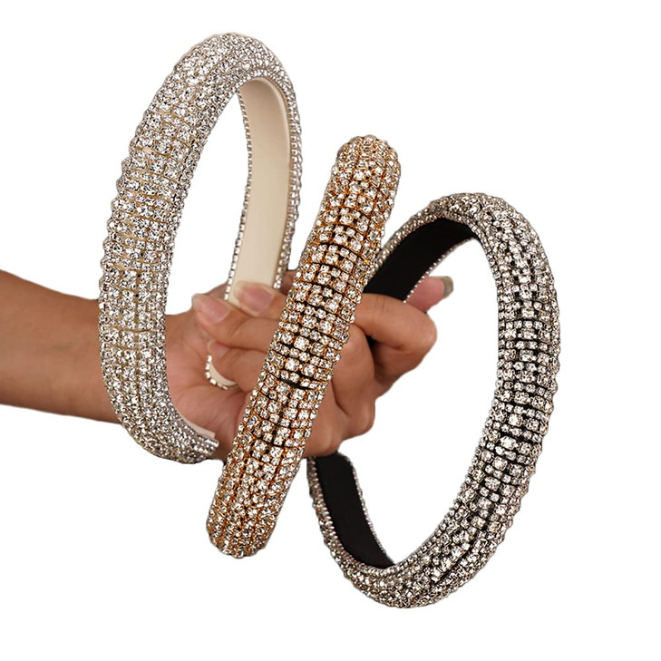 Wiwpar Rhinestone Headbands for Women Rhinestone Head Bands Sparkly Rhinestones Headband Hair Hoop Hair Accessories Gold