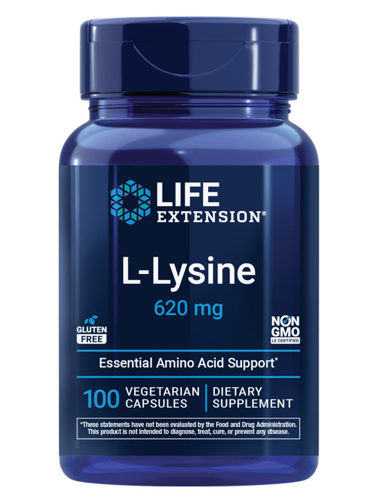 Life Extension L-Lysine, 620 mg, Essential Amino Acid for Healthy nitrogen Balance, Calcium Metabolism, Stress Response & More, Gluten-Free, Non-GMO,