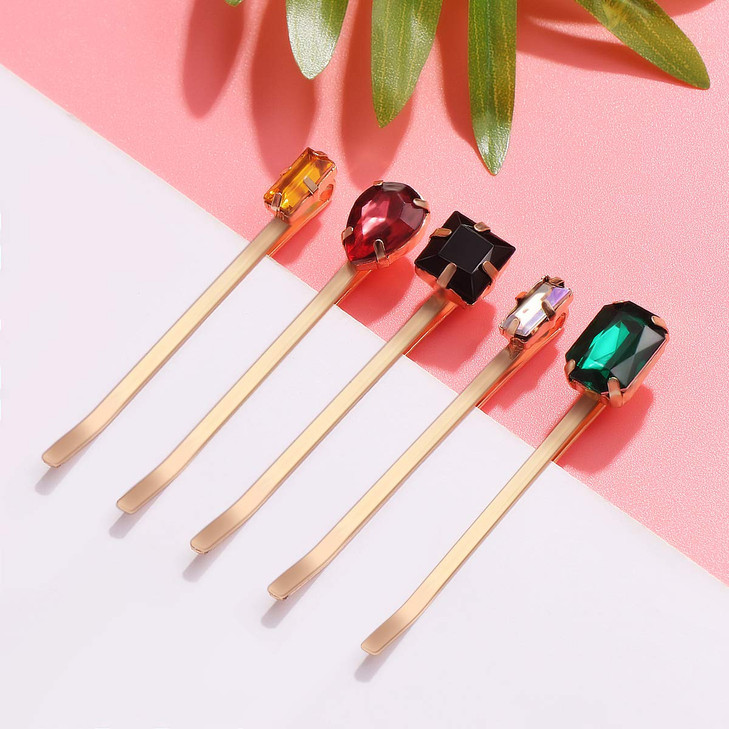 Lurrose Decorative Bobby Pins 5pcs Colorful Gem Bobby Pins Hair Clip for Women Hair Accessories Mixed Style