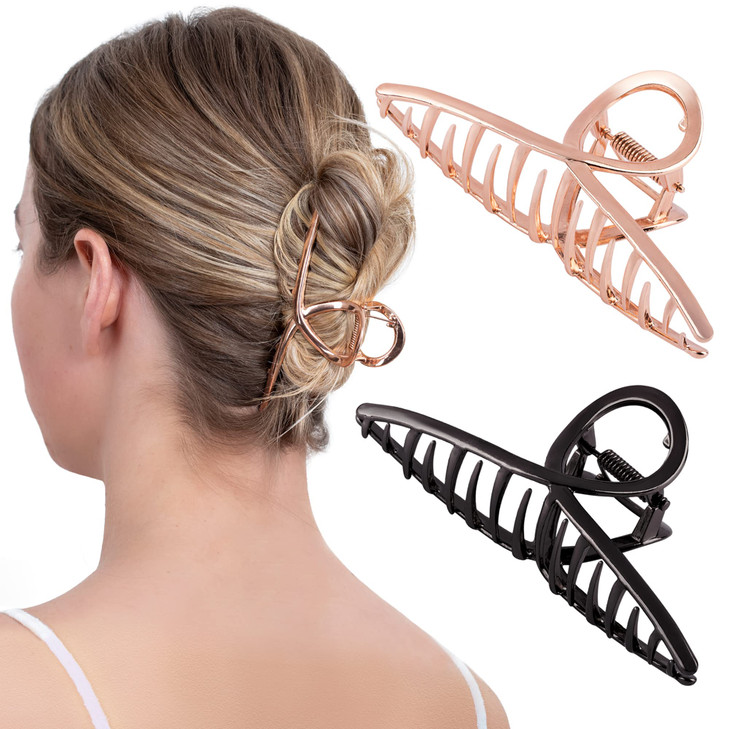 HOYDEPUNKT Hair Clips Large Banana Hair Claw Clips for Strong Hold Womens Hair Accessories Metal Hair Grips 2Pcs Rose Go