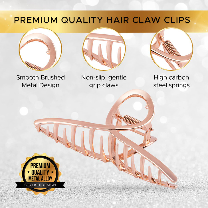 HOYDEPUNKT Hair Clips Large Banana Hair Claw Clips for Strong Hold Womens Hair Accessories Metal Hair Grips 2Pcs Rose Go