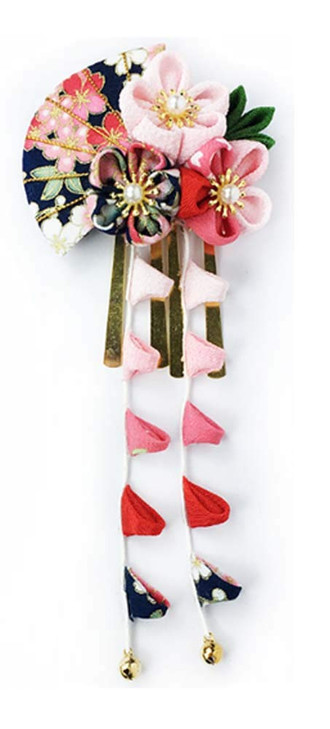 CRB Fashion Womens Girls Japanese Kimono Flower Kanzashi Hair Ornament Tie Band Clip Pretty Black