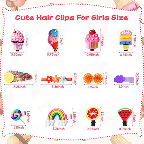 48 Pcs Candy Hair Clips Cute Candy Hair Accessories for Girls 46 Nonslip Silicone Clay Barrettes Desert Ice Cream Fruit