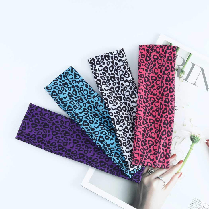 DRESBE Boho Yoga Headbands Leopard Print Hair Bands Stretchy Head Wraps Elastic Hair Accessories for Women Pack of 4