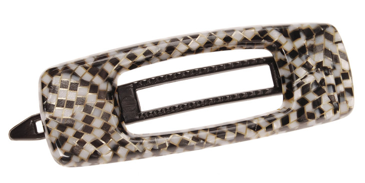 France Luxe Mini Cutout Rectangle on Plastic Tige Boule Barrette Opera Silver