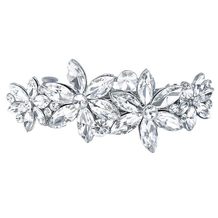 EVER FAITH Wedding SilverTone 4 Daisy Flower Hair Clip Barrette Austrian Crystal Clear