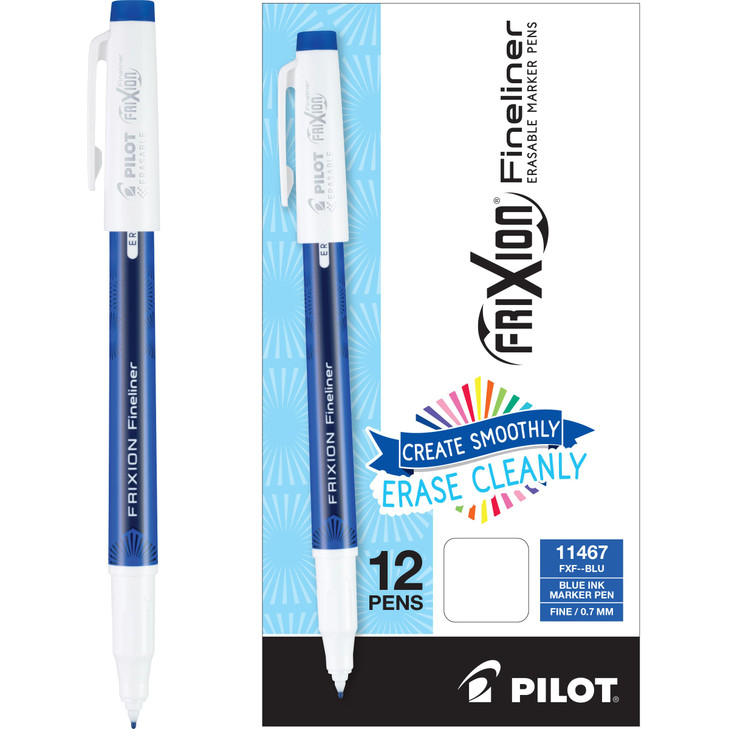 Pilot FriXion Fineliner Erasable Marker Pens Fine Point 07 mm Pack of 12 Blue
