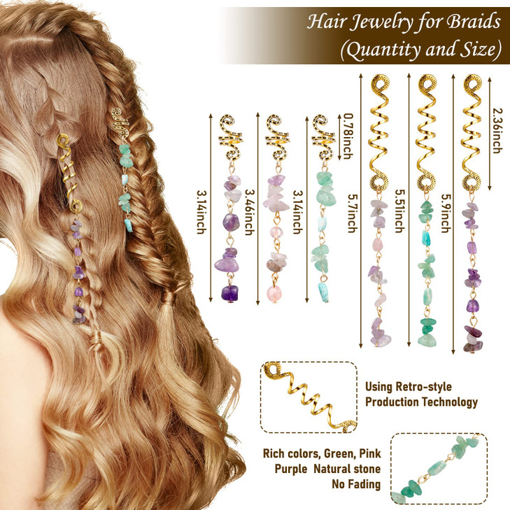 139 Pieces Dreadlock Jewelry Crystal Loc Adornment Hair Wire Wrapped Braid Accessories Assorted Imitation Wood Beads Hai