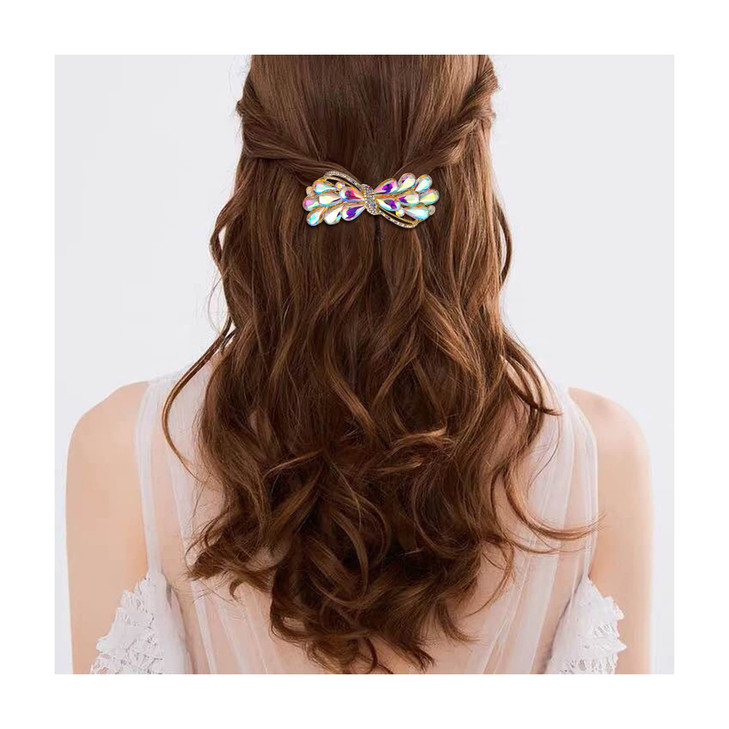 EVER FAITH Wedding Austrian Crystal Barrette Clip Rhinestone Waterdrop Bowknot Hair Accessories for Women Iridescent AB