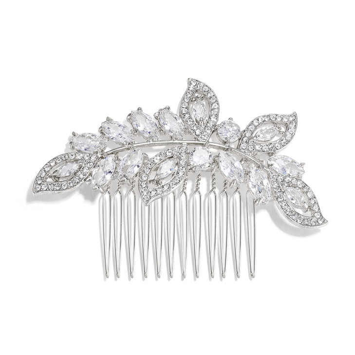 EVER FAITH Wedding Accessories Crystal CZ Leaf Wing Bridal Hair Piece Side Comb Clear SilverTone