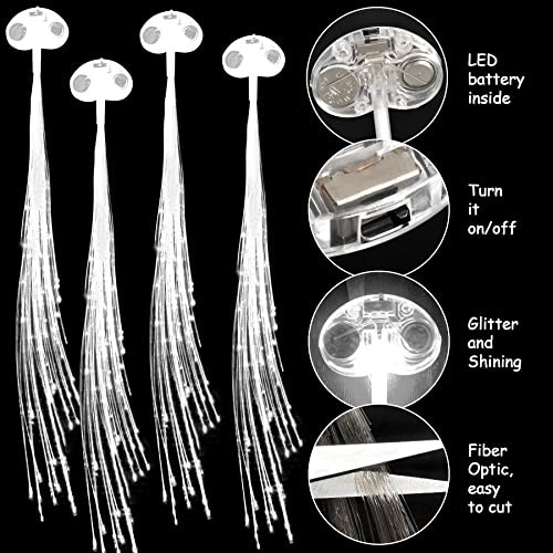 30 Pack White LED Lights Fiber Optic Hair Barrettes Extensions Light Flashing Fiber Optic Hair Braid Barrettes Clips for