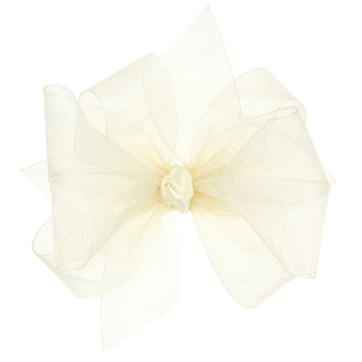 Wee Ones Girls Organza Double Hair Bow on a WeeStay Clip with Satin Knot Center Medium Ecru