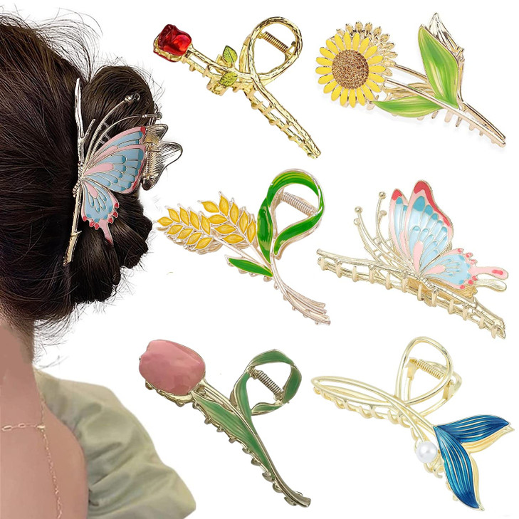 Flower Metal Hair Claw Clips 6 Pcs Cute Large Tulip Hair Claw NonSlip Hair Barrettes Strong Hold Hair Clamps Fashion Hai