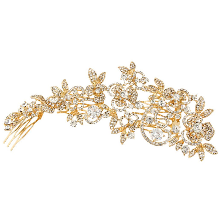 EVER FAITH Womens Bridal Hair Accessories Austrian Crystal Zircon Flower Leaf Cluster Bride Side Comb Clear GoldTone