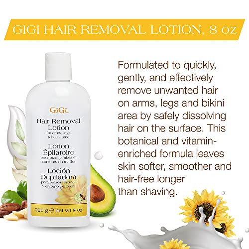 GiGi Hair Removal Cream for Face  Gentle Hair Removal Lotion for Women's Arms, Legs & Bikini Area, Hair Remover for Sensitive Skin, 8 oz