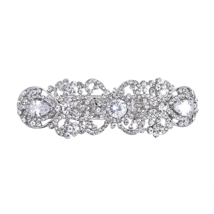 EVER FAITH Austrian Crystal Wedding Hair Accessories CZ Flower Tear Drop Bridal Hair Barrette Clip for Women Clear Silve