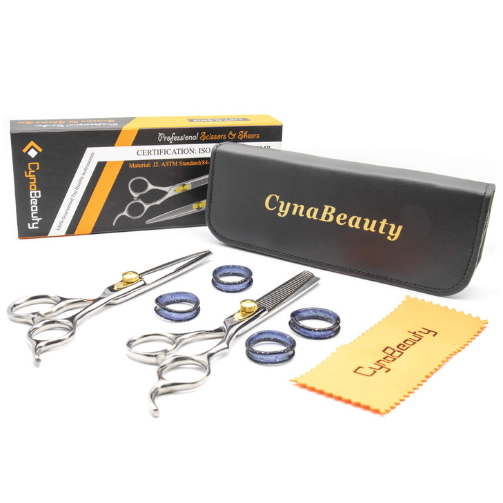 Cynamed Professional Hair Barber Cutting Scissors Set with Leather Case Hairdressing Thinning RazorEdge Japanese Stainle