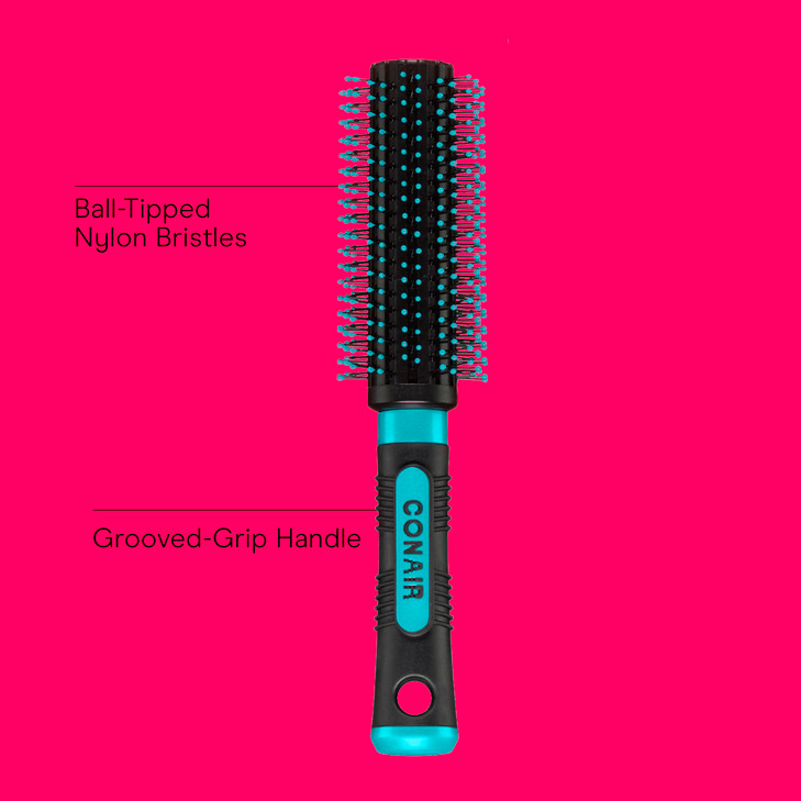 Conair Grip & Style Round Brush, Nylon Bristle Hair Brush for Blowout Styling, Ideal for Coarse, Curly, Wavy Hair, Teal