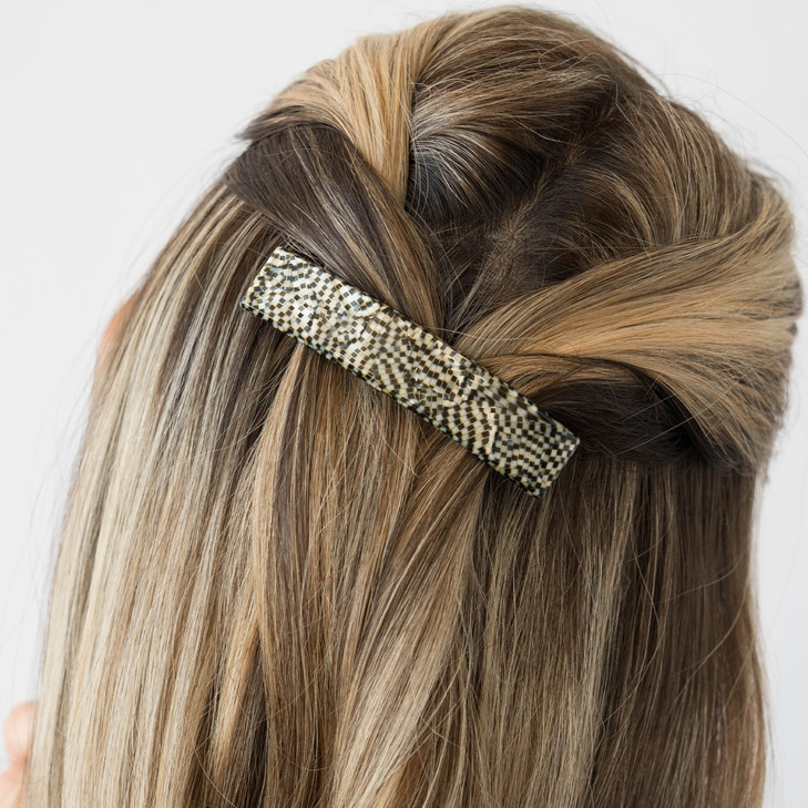 France Luxe Silver Hair Barrette for Thin Hair Classic Rectangle French Barrette for Women Lightweight and Comfortable S