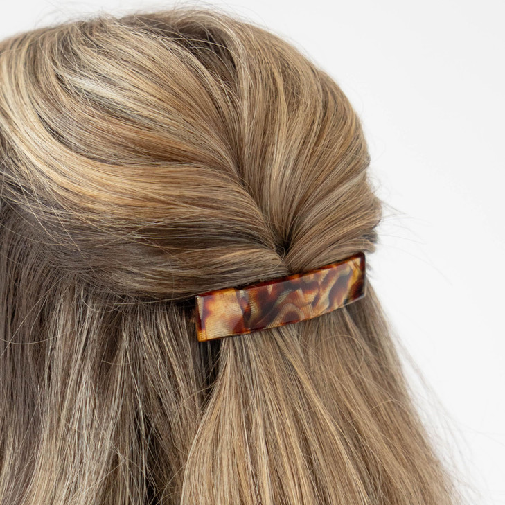 France Luxe Brown Hair Barrette for Thin Hair Classic Rectangle French Barrette for Women Lightweight and Comfortable St