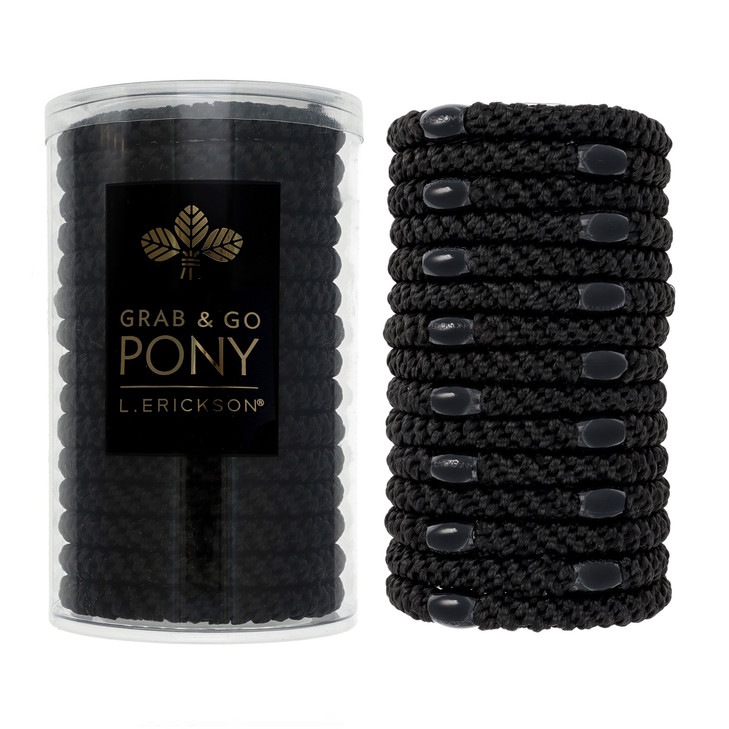 L Erickson Black Hair Ties for Thick Hair Grab Go Pony Tube 15 Pack Black Pack Thick NoCrease Bands with Strong Hold Dam