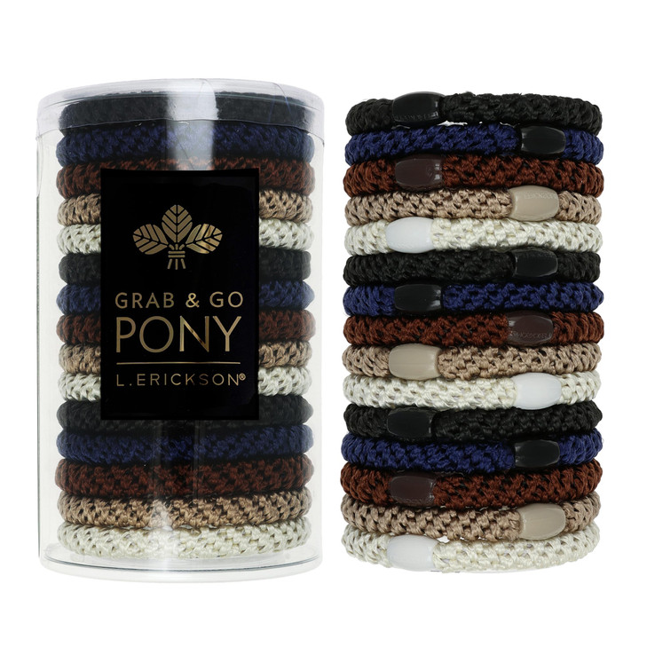 L Erickson Brown and Black Hair Ties for Thick Hair Grab Go Pony Tube 15 Pack Neutral Pack Thick NoCrease Bands with Str