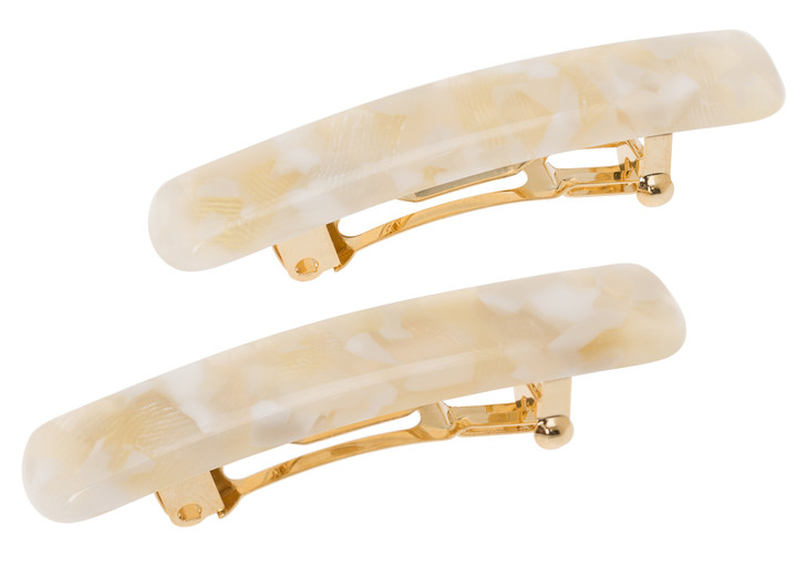 France Luxe Mini Rectangle Barrette Pair Pavlova White