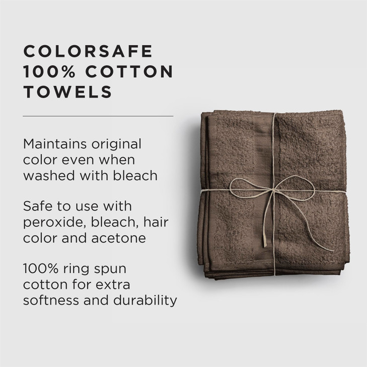 Fromm ColorSafe 100 Cotton Bleach Proof Salon Hair Towels for Hairstylists Barbers Spa Gym in Brown 16 by 29 6 count Abs