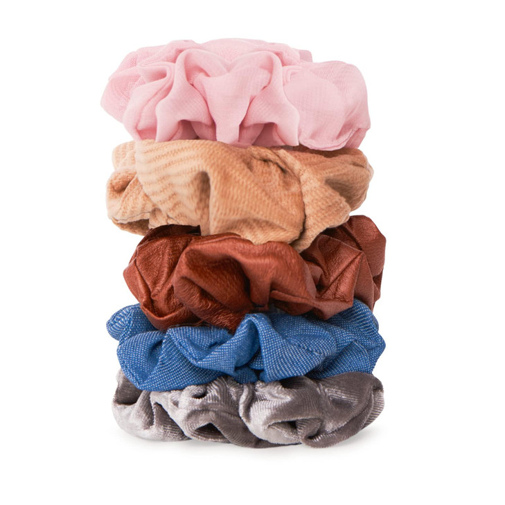 Gimme Beauty Hair Scrunchies Variety Pack Denim Corduroy Faux Leather Blush and Velvet Scrunchies Gentle All Day Hold Ha