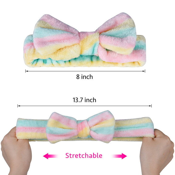 Teqifu 6 Pack Spa HeadbandBow Hair Band Women Facial Makeup Head Band Soft Coral Fleece Bowknot Head Wraps for Washing F