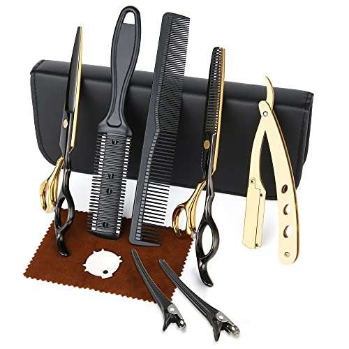 Black Gold Professional Hair Cutting Scissors Stainless Steel Barber Thinning Shears Multifunctional Straight and Teeth