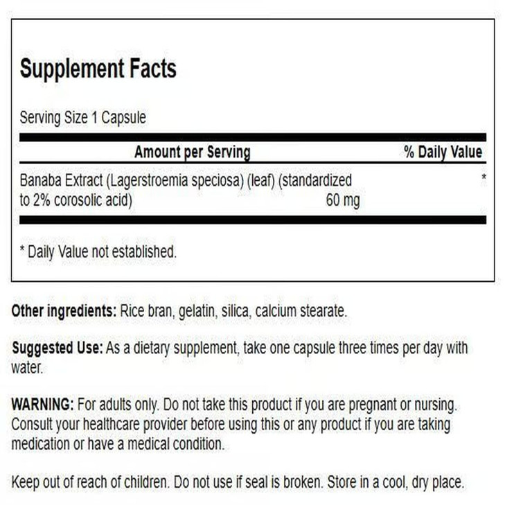 Swanson High Potency Banaba Extract - Herbal Supplement to Hep Maintain Healthy Blood Levels - Supporting Daily Health Maintenance - (90 Capsules, 60 online at globaldelivered