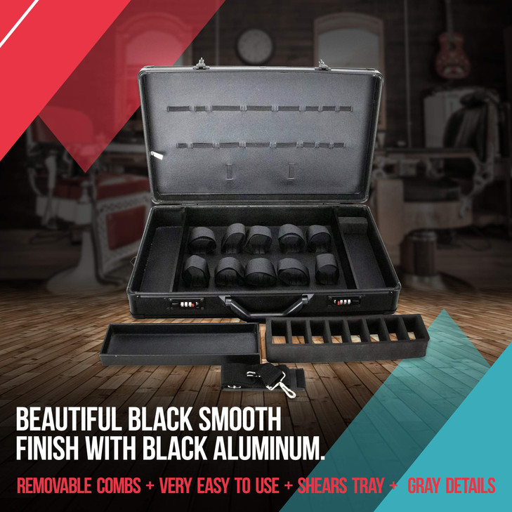 Ver Beauty Professional Barber Case Stylist Tool Box Organizer Traveling Case Black Matte Large