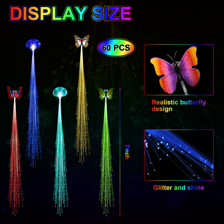 60 Pack Glow Hair Clips Light Hair Accessories 30 LED Lights 30 Butterfly Fiber Optic LED Extension Barrettes Rave Glow