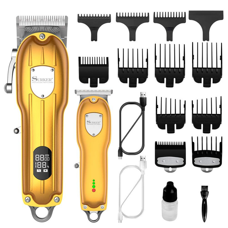 SURKER Mens Hair Clipper Professional Hair Trimmer Barber Clipper Set Beard Trimmer Cordless Hair Cutting Grooming Kit L