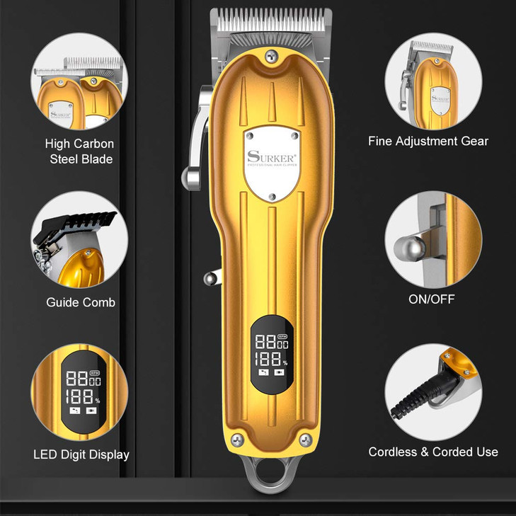 SURKER Mens Hair Clipper Professional Hair Trimmer Barber Clipper Set Beard Trimmer Cordless Hair Cutting Grooming Kit L